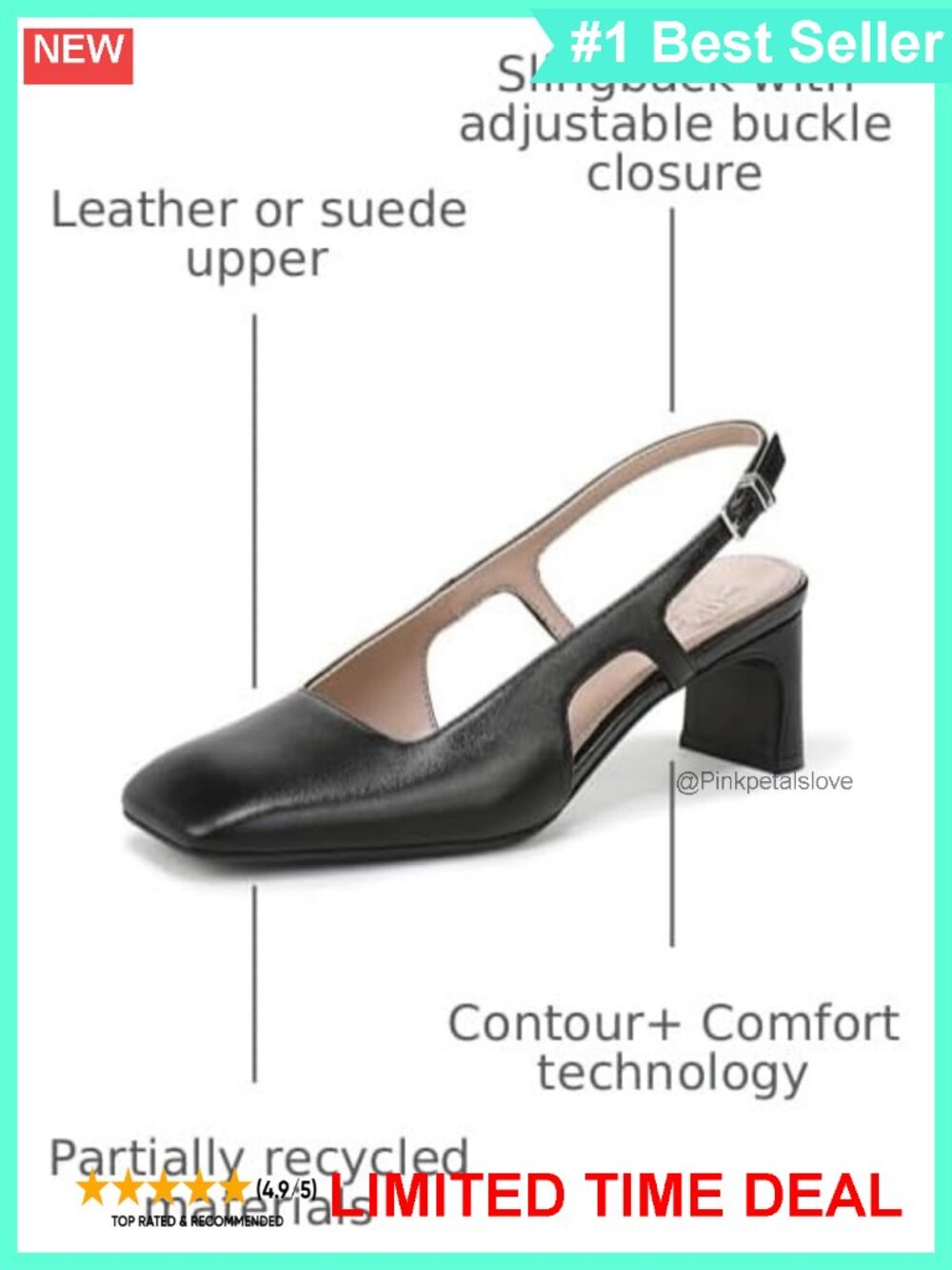 Slingback Pump Adjustable Buckle Blade Heel Square Toe Dress Shoe - Picture 2 of 6